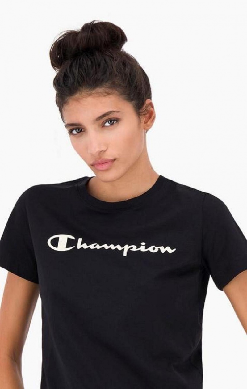 Champion Contrast Script Logo T-Shirt T-shirt Dam Svarta | 4501-BKGUX