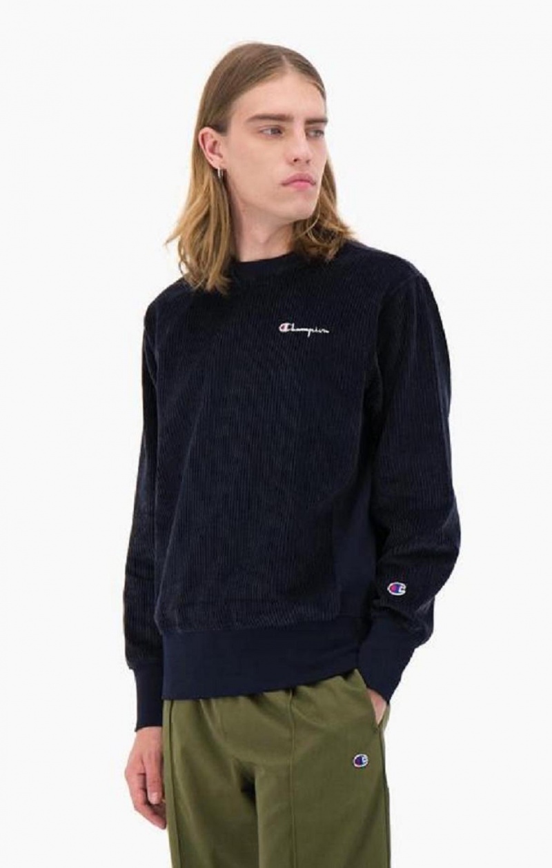 Champion Corduroy Small Script Logo Sweatshirt Tröjor Herr Mörkblå | 6982-OPVKA