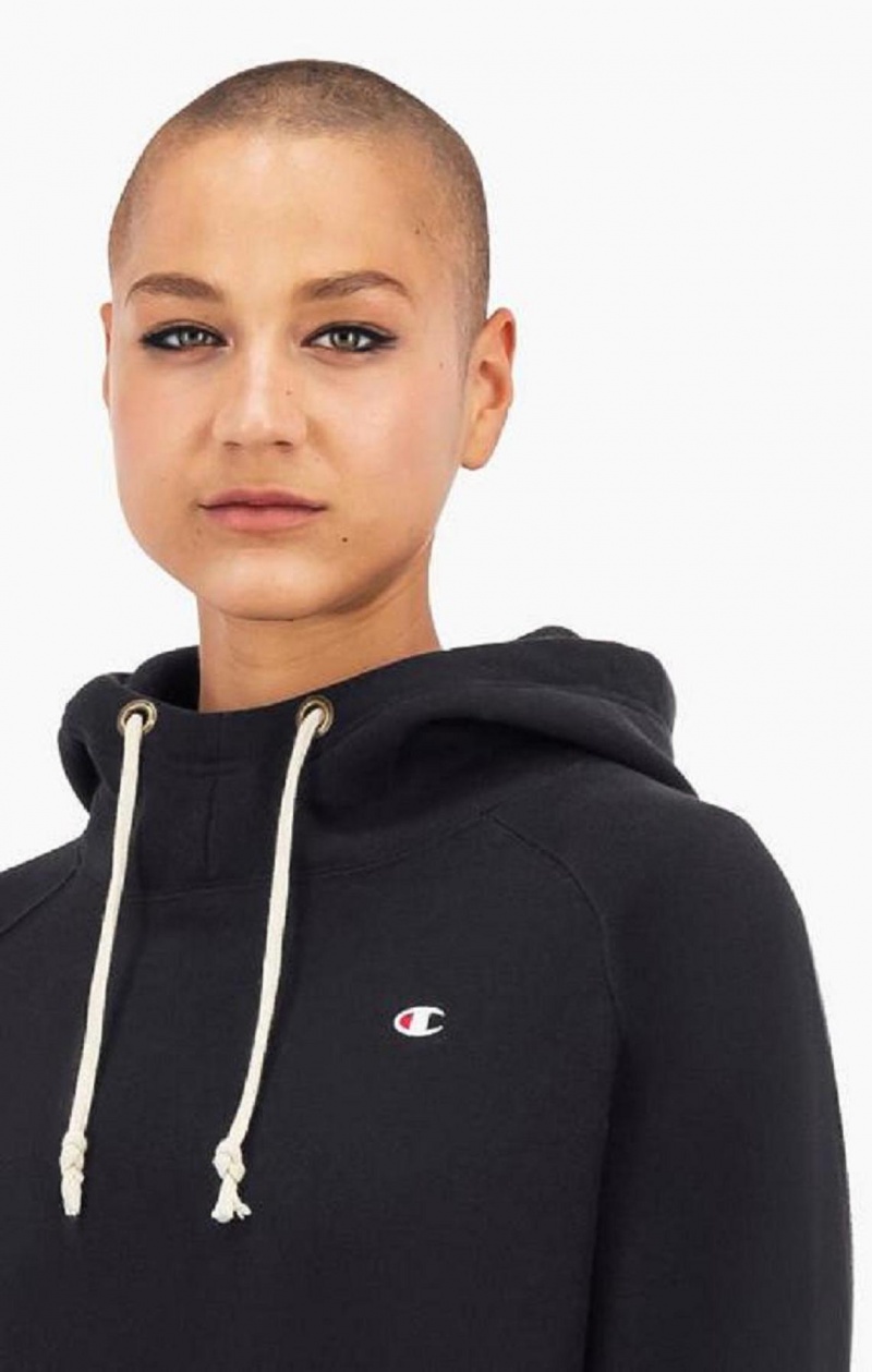 Champion Cropped C Logo Reverse Weave Hoodie Hoodie Dam Svarta | 2741-GEDBH