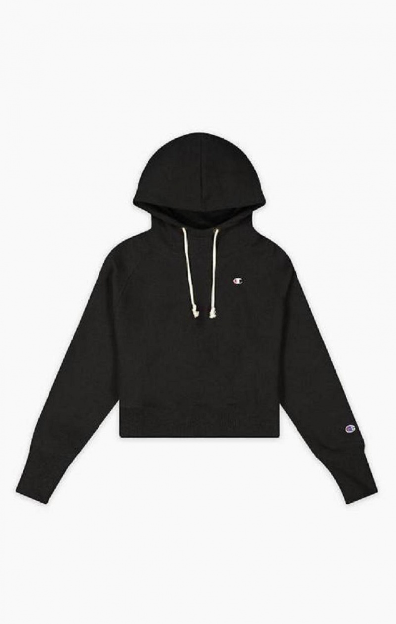 Champion Cropped C Logo Reverse Weave Hoodie Hoodie Dam Svarta | 2741-GEDBH