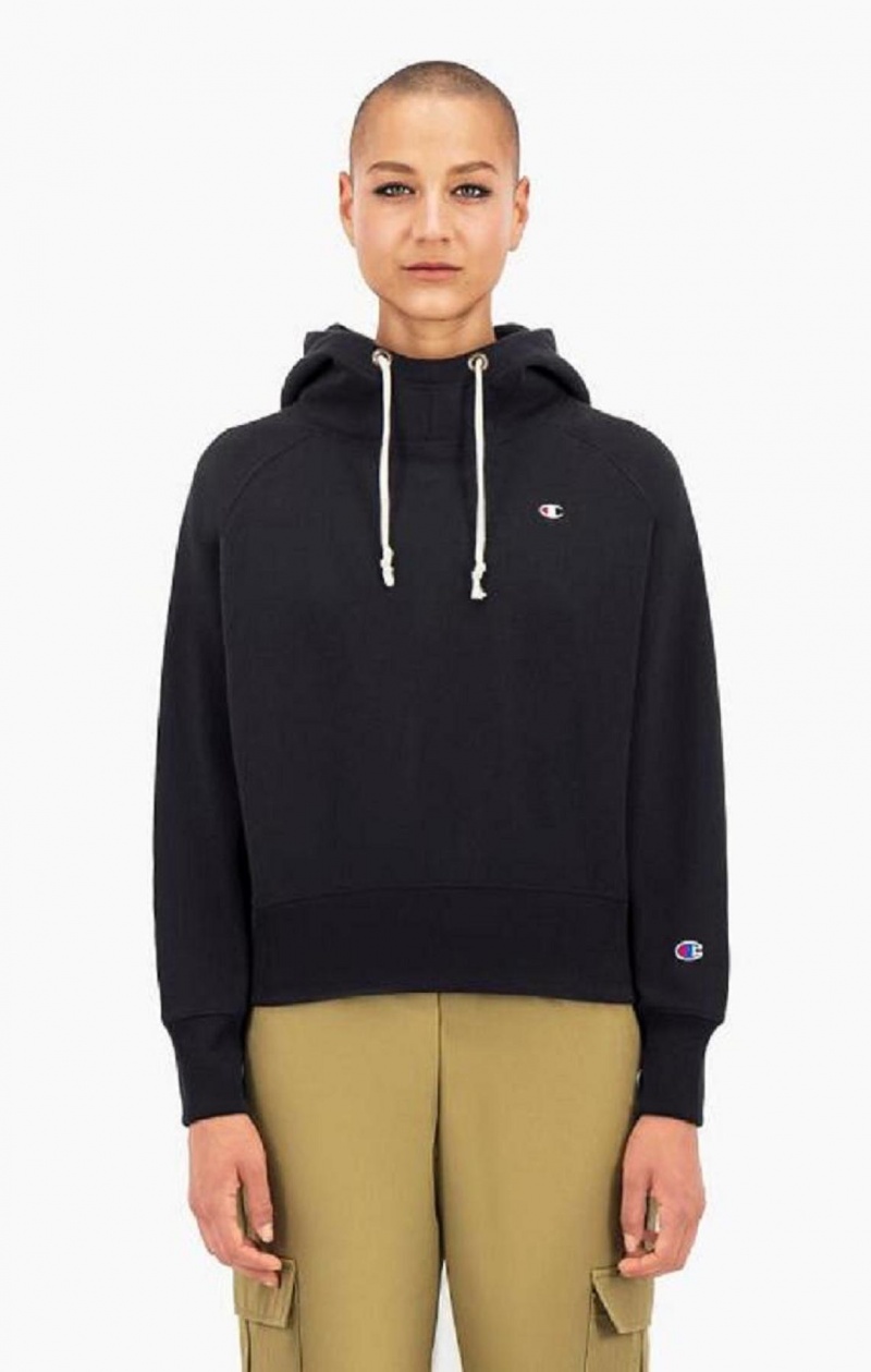 Champion Cropped C Logo Reverse Weave Hoodie Hoodie Dam Svarta | 2741-GEDBH