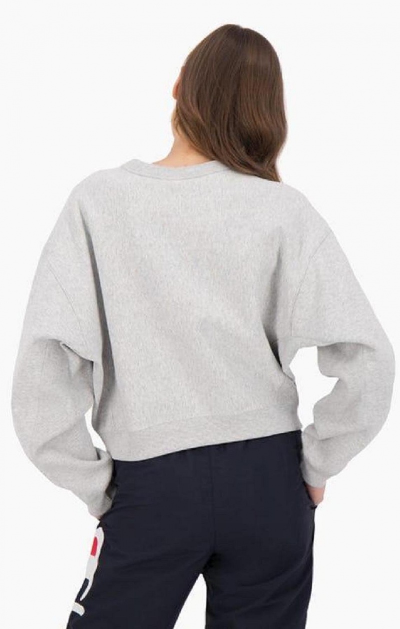 Champion Cropped Reverse Weave Sweatshirt Tröjor Dam Ljusgrå | 0143-ZQPTO