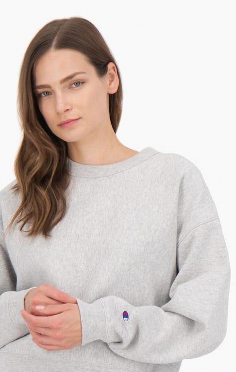 Champion Cropped Reverse Weave Sweatshirt Tröjor Dam Ljusgrå | 0143-ZQPTO