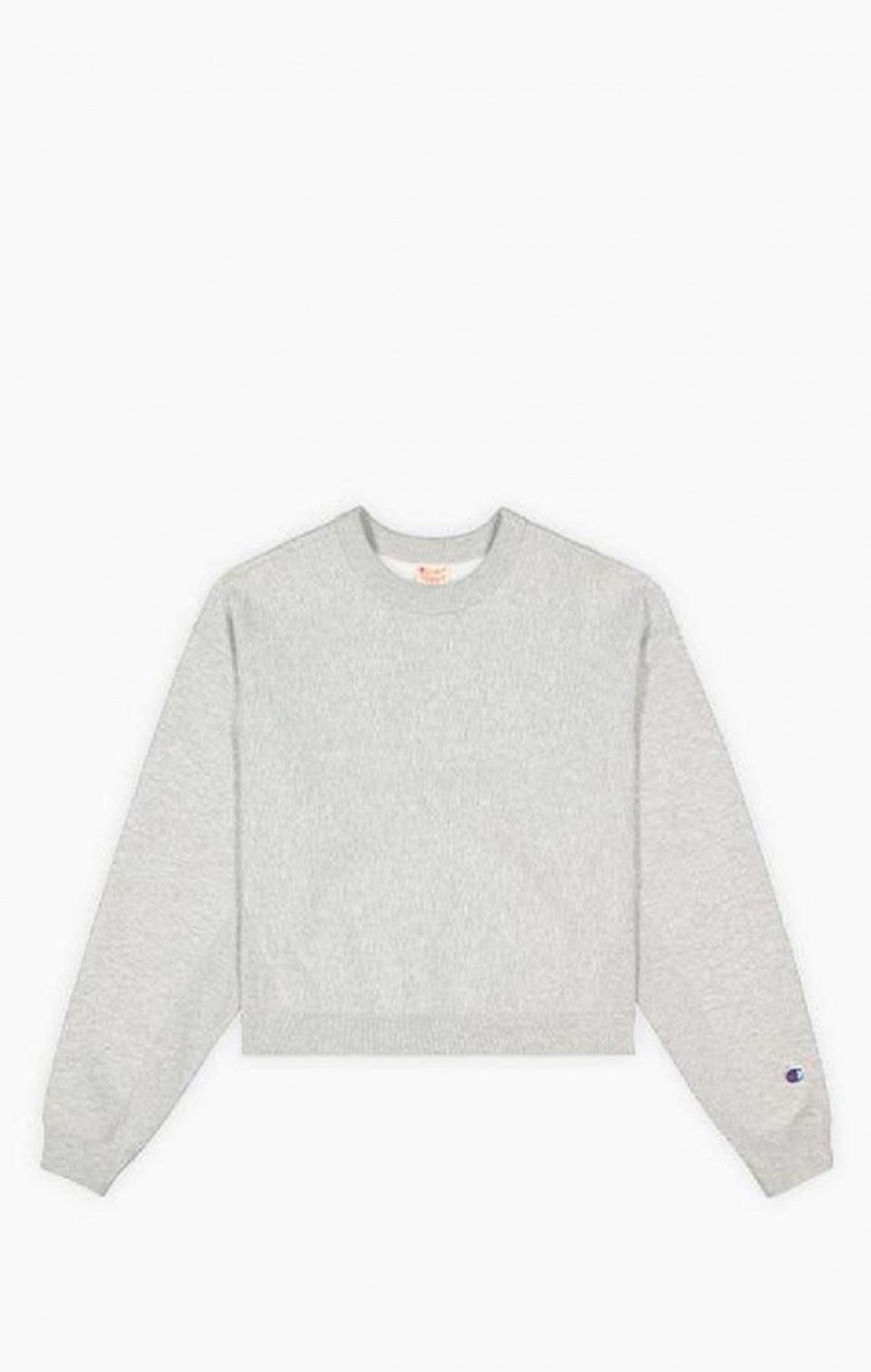 Champion Cropped Reverse Weave Sweatshirt Tröjor Dam Ljusgrå | 0143-ZQPTO