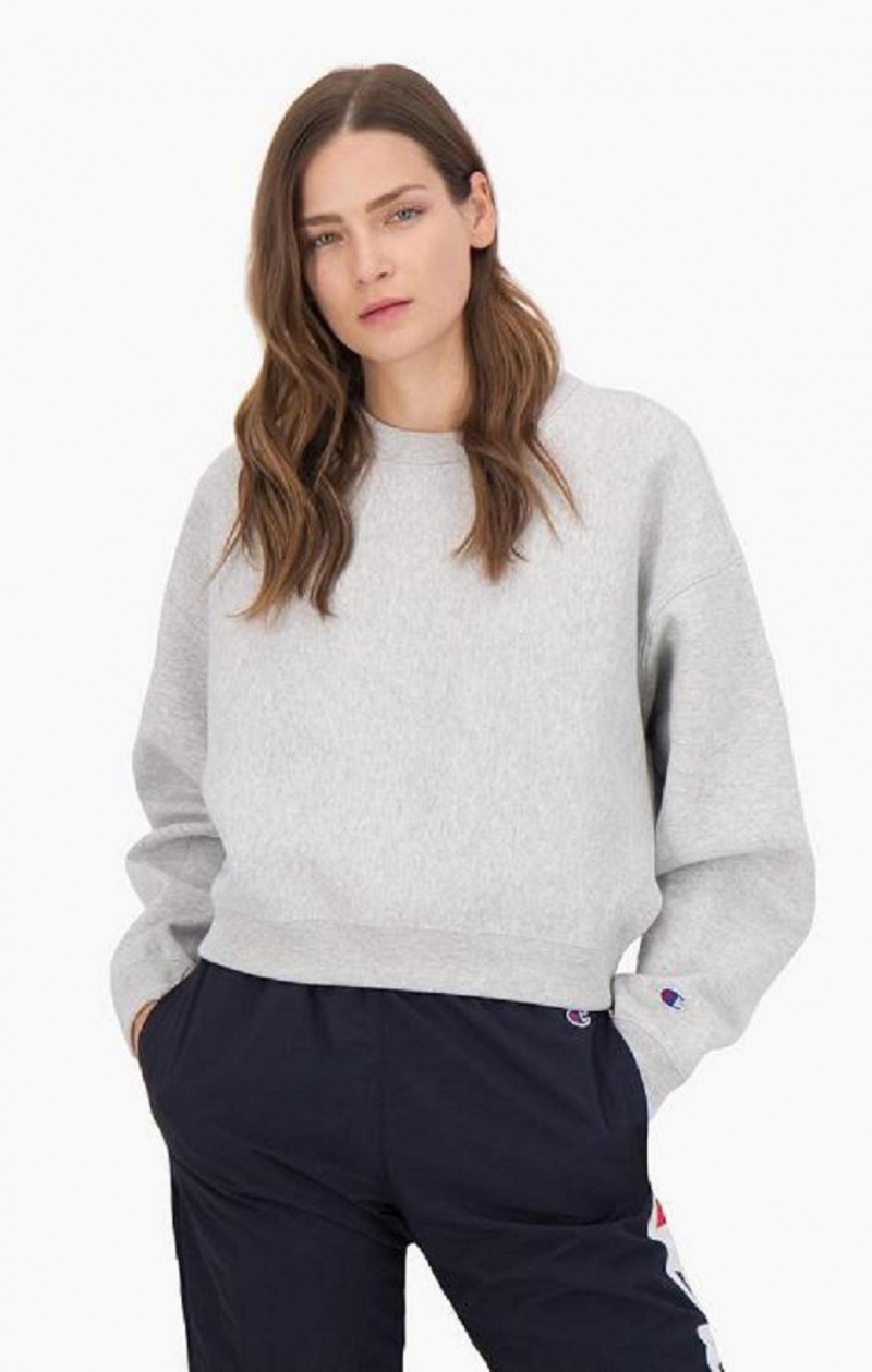 Champion Cropped Reverse Weave Sweatshirt Tröjor Dam Ljusgrå | 0143-ZQPTO