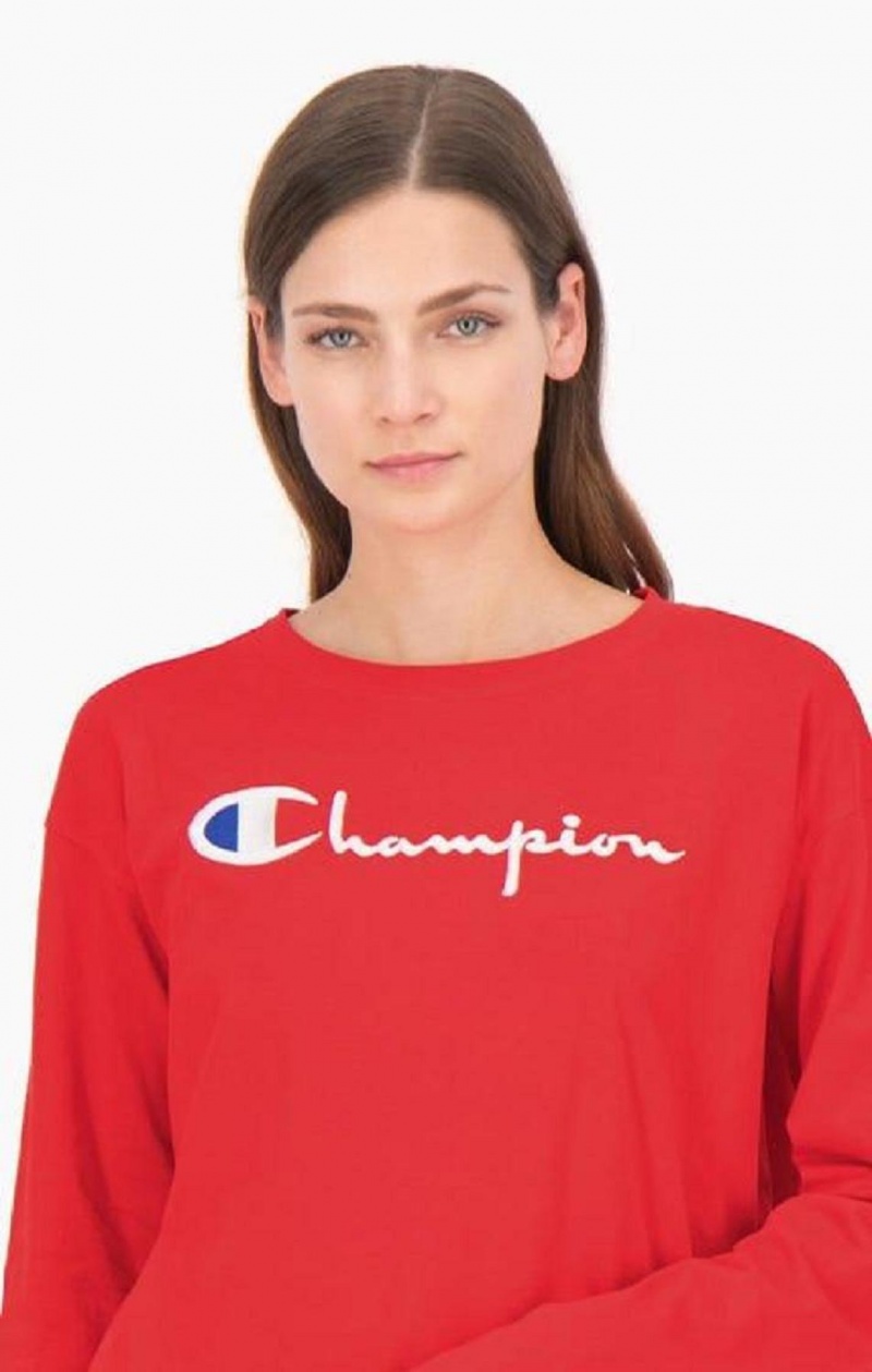 Champion Cropped Script Logo Jersey Top T-shirt Dam Röda | 8734-EDLFM