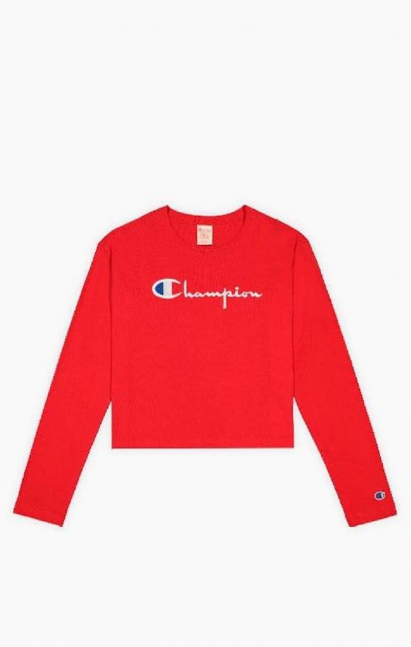 Champion Cropped Script Logo Jersey Top T-shirt Dam Röda | 8734-EDLFM