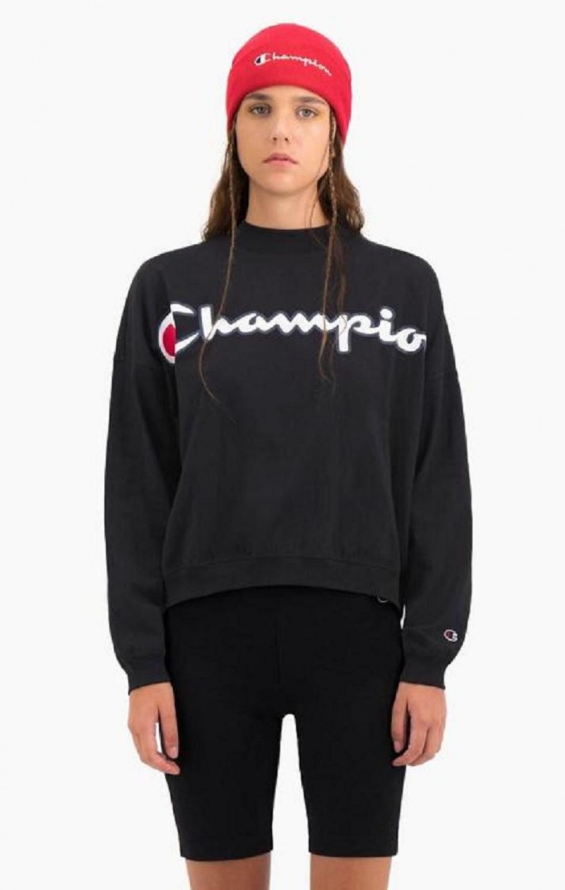 Champion Cropped Script Logo T-Shirt T-shirt Dam Svarta | 1837-WNYJR