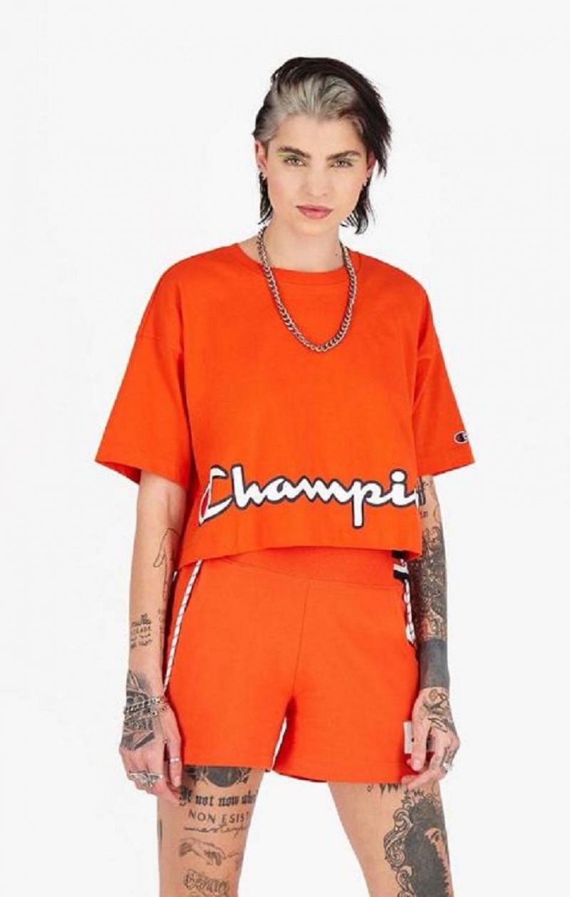 Champion Cropped Script Logo T-Shirt T-shirt Dam Orange | 3160-NJLFR