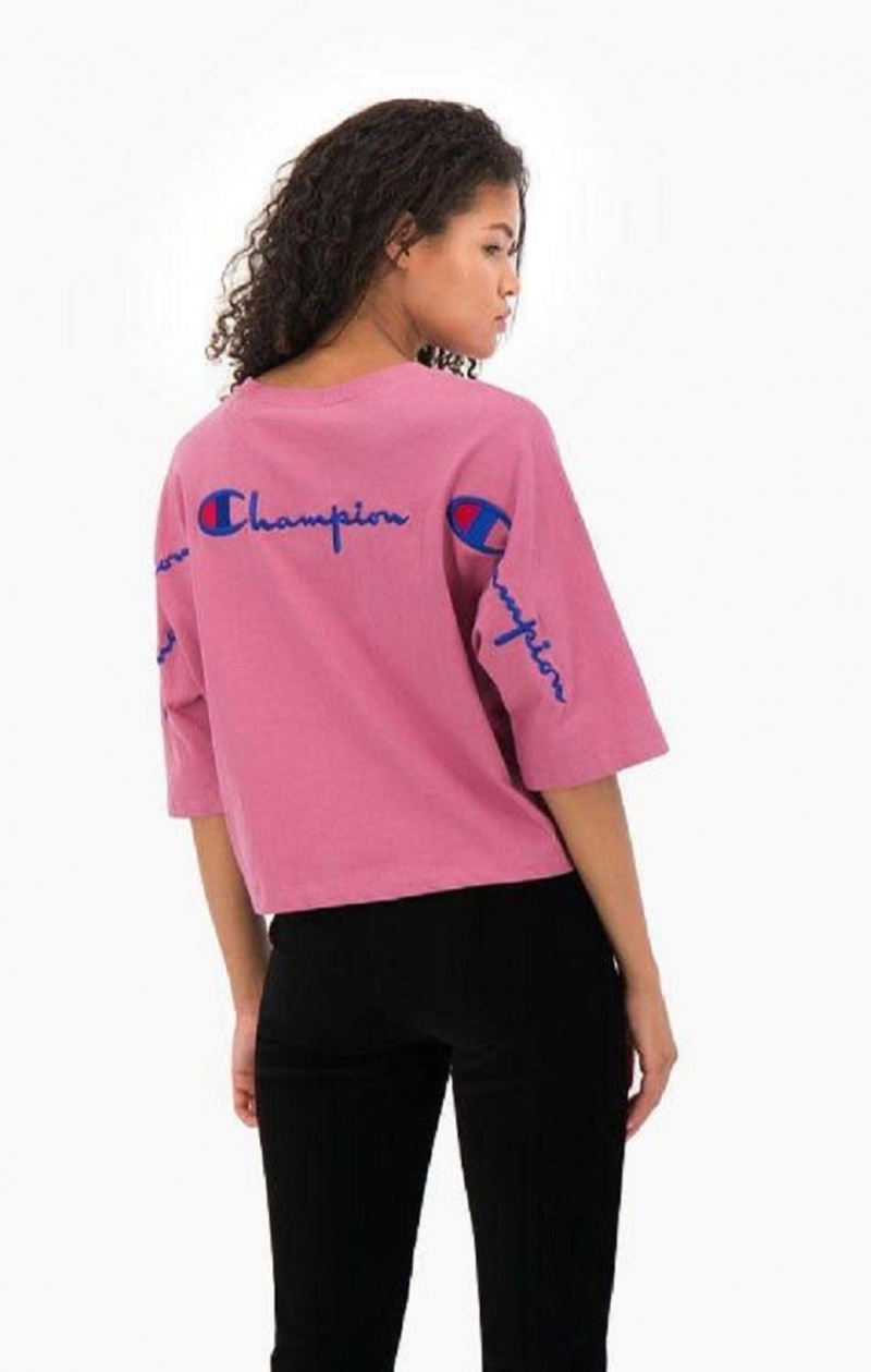 Champion Cropped Script Logo T-Shirt T-shirt Dam Röda | 4172-KICER