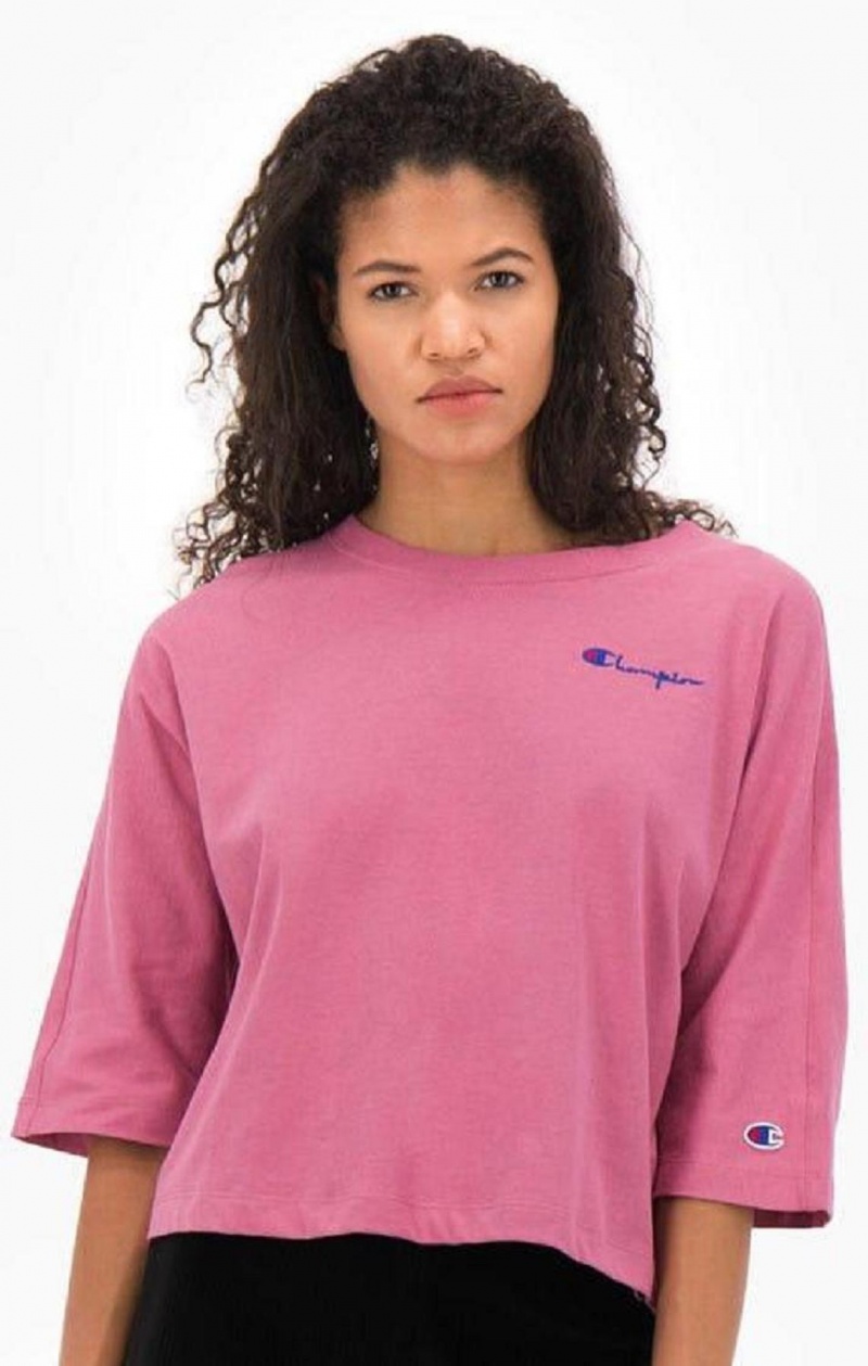 Champion Cropped Script Logo T-Shirt T-shirt Dam Röda | 4172-KICER