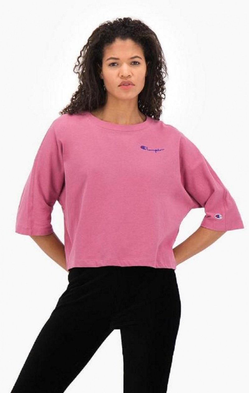 Champion Cropped Script Logo T-Shirt T-shirt Dam Röda | 4172-KICER