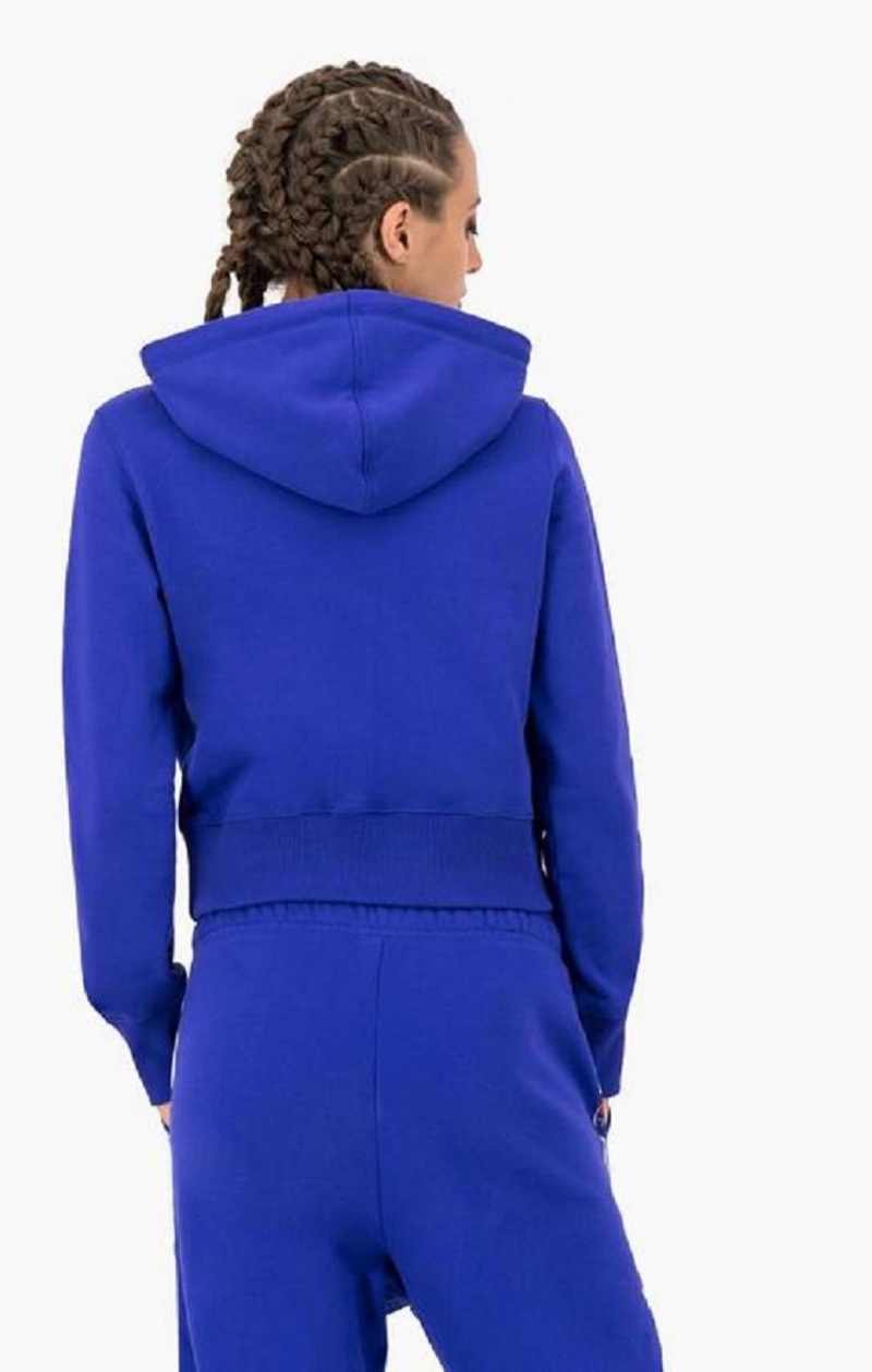 Champion Cropped Zip-Up Hooded Sweatshirt Hoodie Dam Blå | 1086-MAQRH