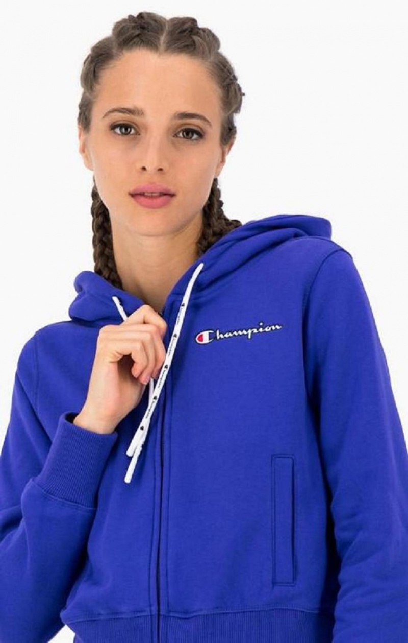 Champion Cropped Zip-Up Hooded Sweatshirt Hoodie Dam Blå | 1086-MAQRH