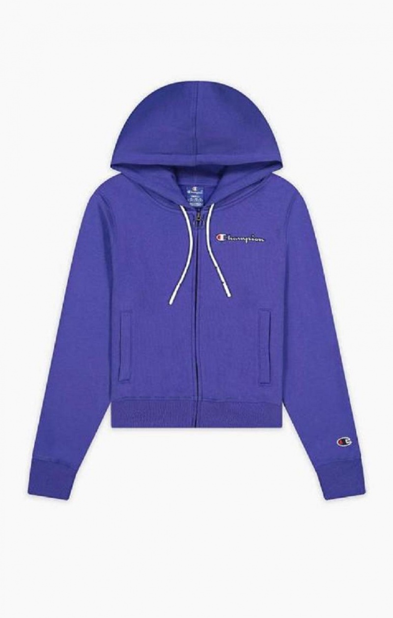 Champion Cropped Zip-Up Hooded Sweatshirt Hoodie Dam Blå | 1086-MAQRH