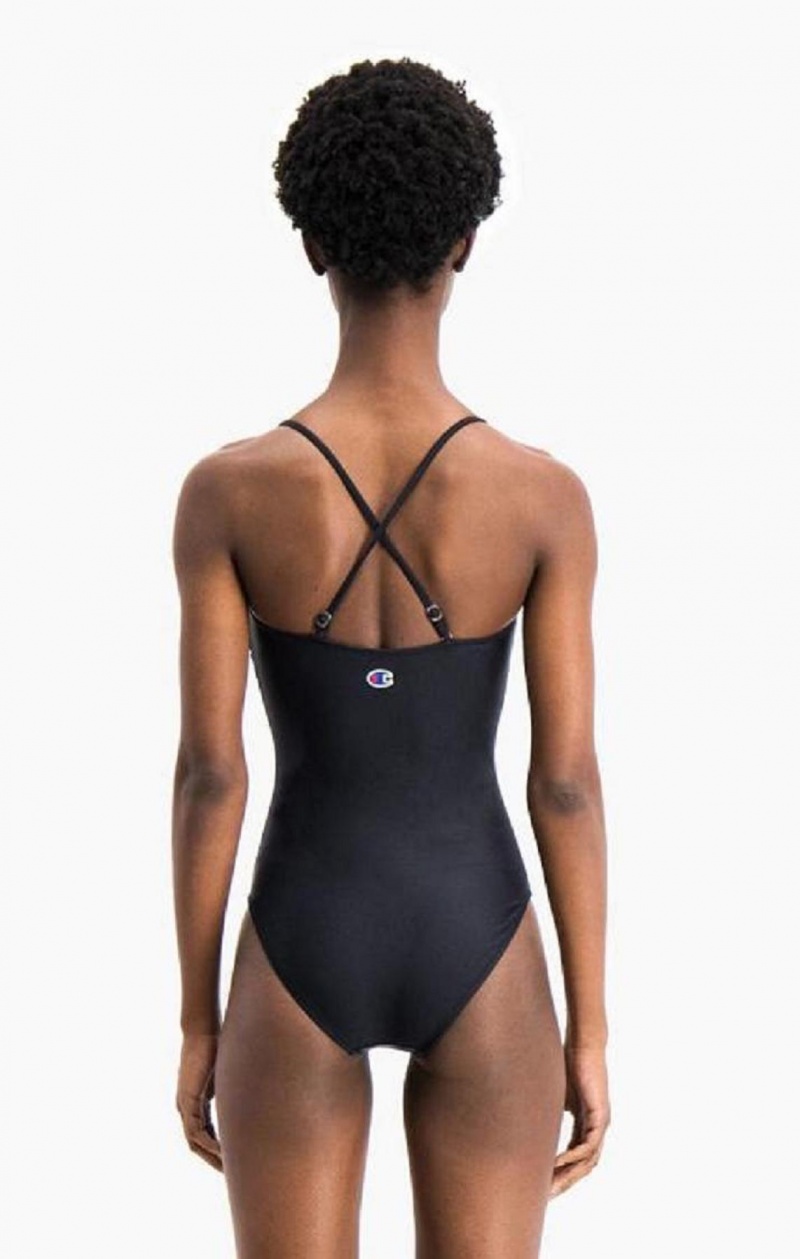 Champion Cross Back Large Script Logo Swimsuit Badkläder Dam Svarta | 5241-BKWLM