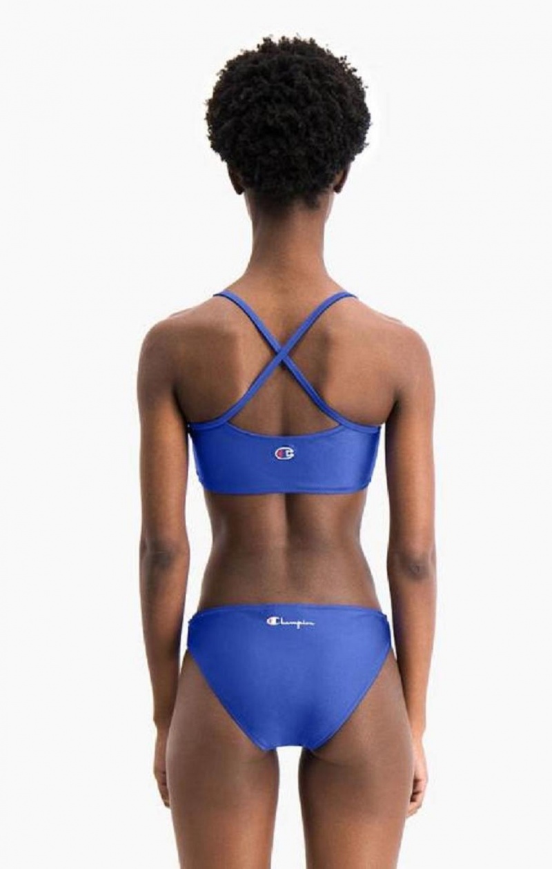 Champion Cross Back V Neck Script Logo Bikini Top Badkläder Dam Blå | 9461-GZFVW