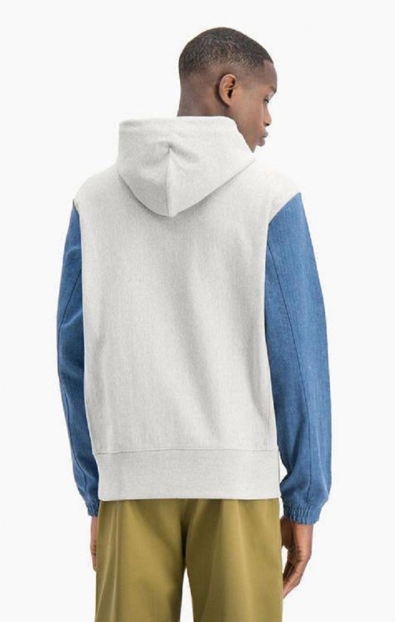 Champion Denim Sleeve Reverse Weave Hoodie Hoodie Herr Ljusgrå | 7365-SQHET