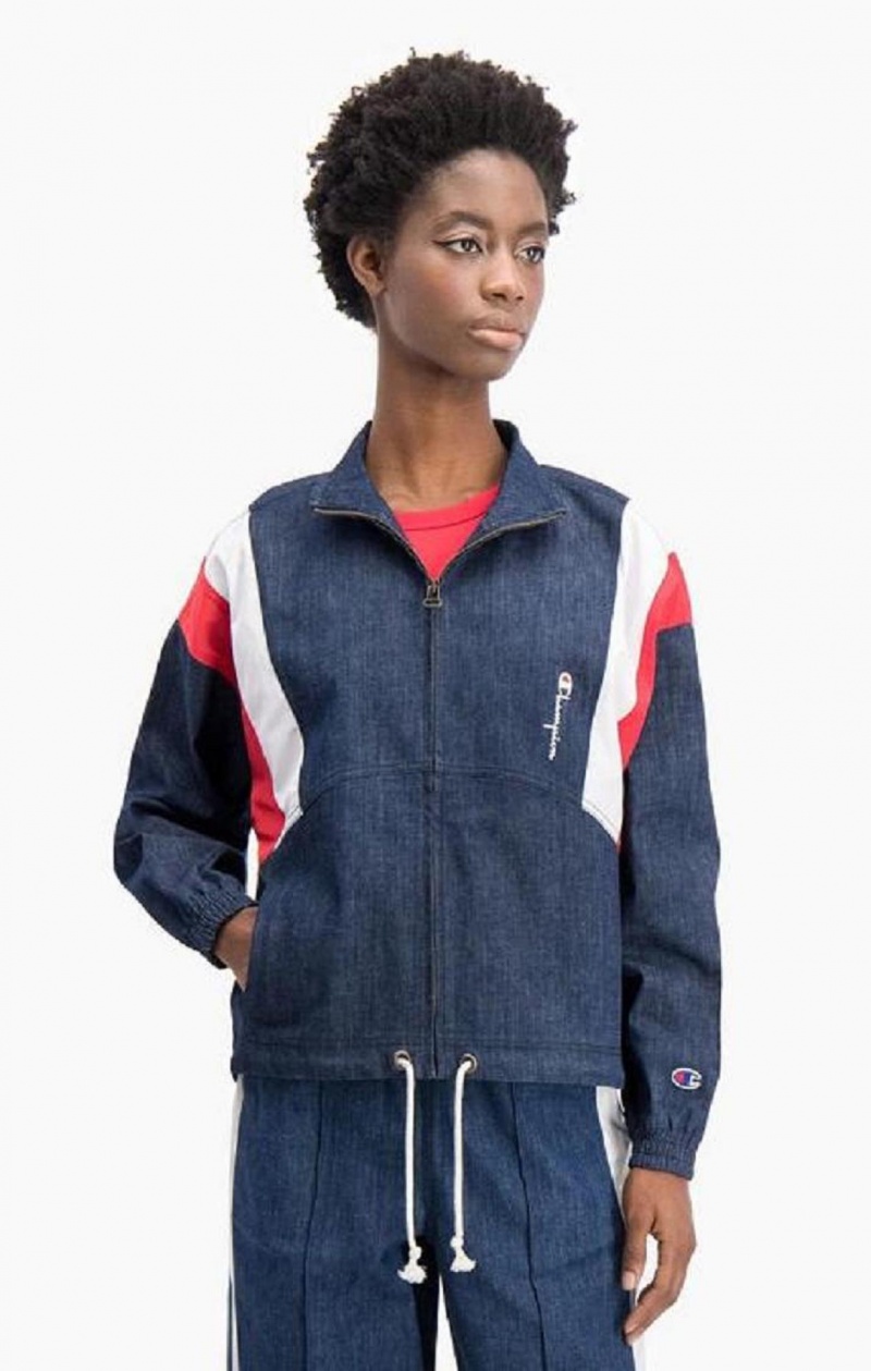 Champion Denim Stripe Track Jacket Jackor Dam Turkos Blå | 4217-YJHMT