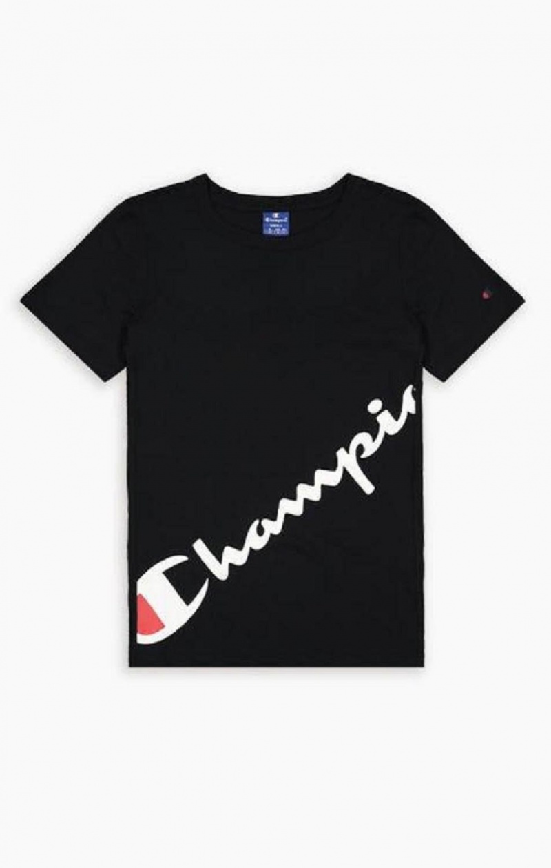 Champion Diagonal Script Logo Print T-Shirt T-shirt Dam Svarta | 9572-VDRFO