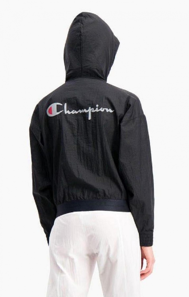 Champion Diagonal Stripe Hooded Rain Jacket Jackor Dam Svarta Vita | 0367-ODBHT