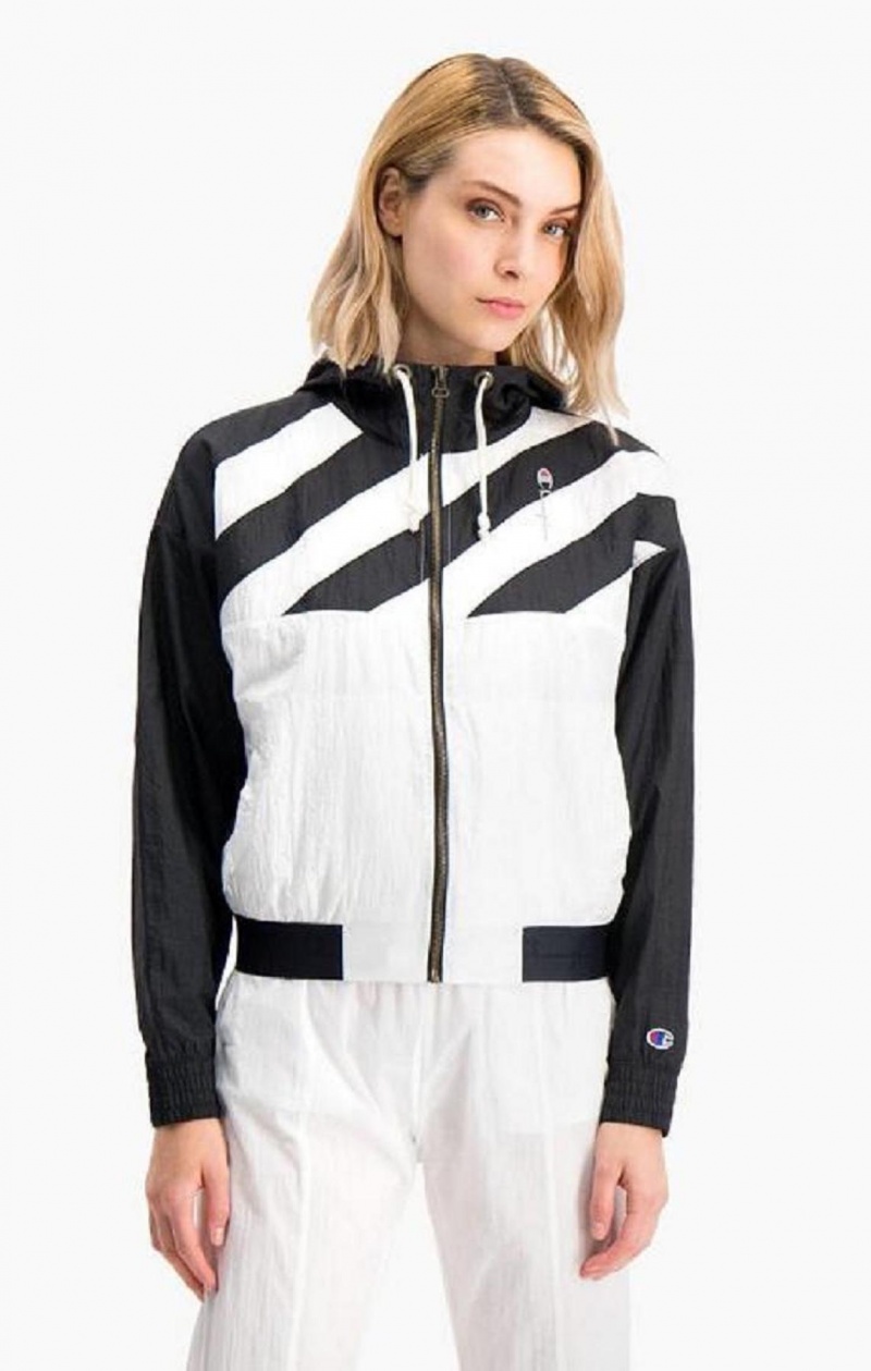 Champion Diagonal Stripe Hooded Rain Jacket Jackor Dam Svarta Vita | 0367-ODBHT