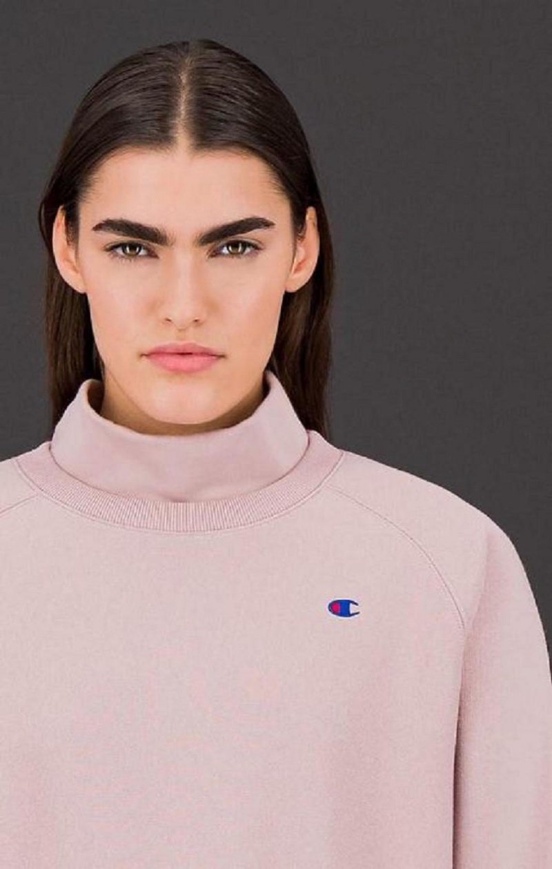 Champion Double Layer Reverse Weave Sweatshirt Tröjor Dam Rosa | 1835-YZGRD