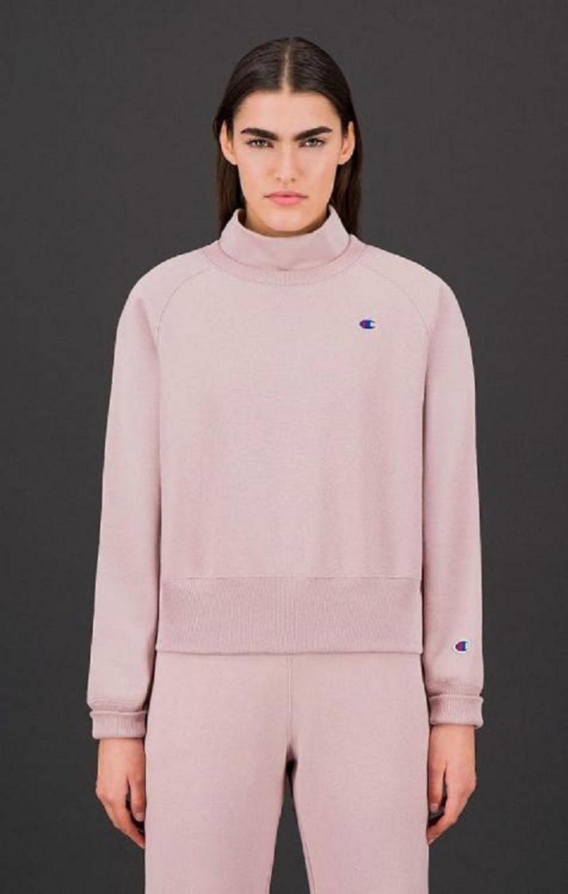 Champion Double Layer Reverse Weave Sweatshirt Tröjor Dam Rosa | 1835-YZGRD