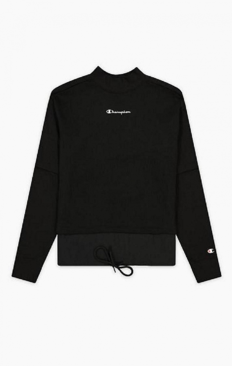 Champion Double Layer Script Logo Fleece Sweatshirt Tröjor Dam Svarta | 4875-QISPE