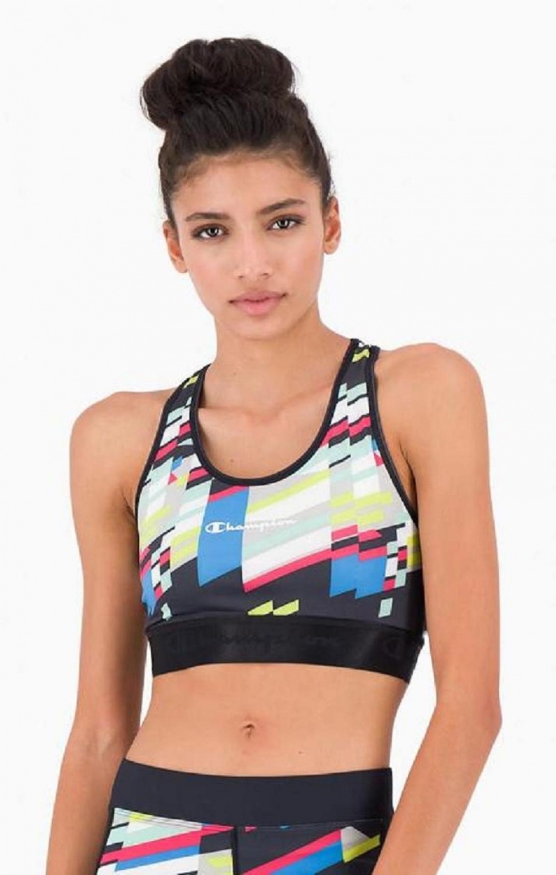 Champion Embossed Logo Tape Sports Bra Sport BH Dam Svarta | 1257-HDUCR