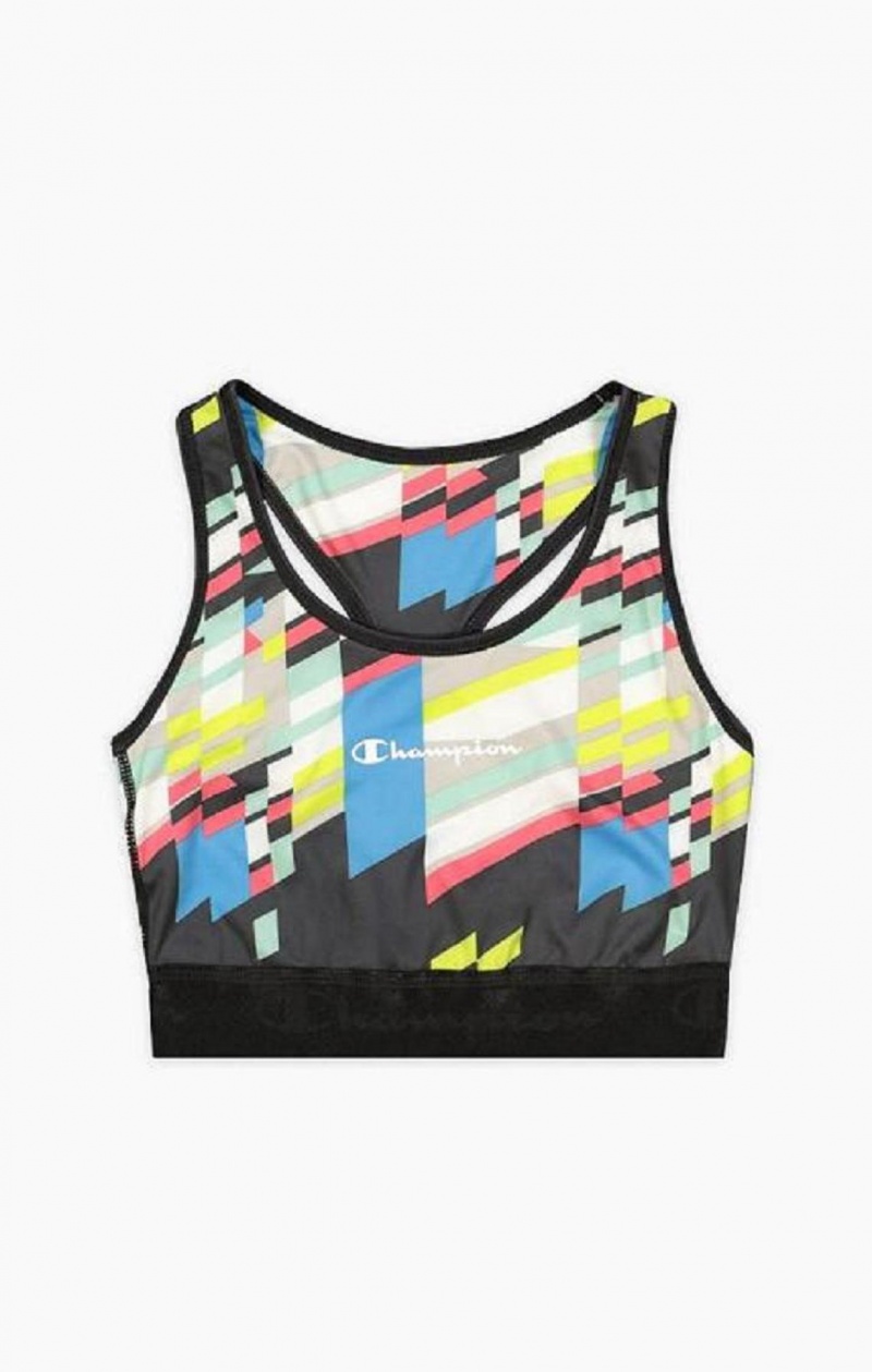 Champion Embossed Logo Tape Sports Bra Sport BH Dam Svarta | 1257-HDUCR