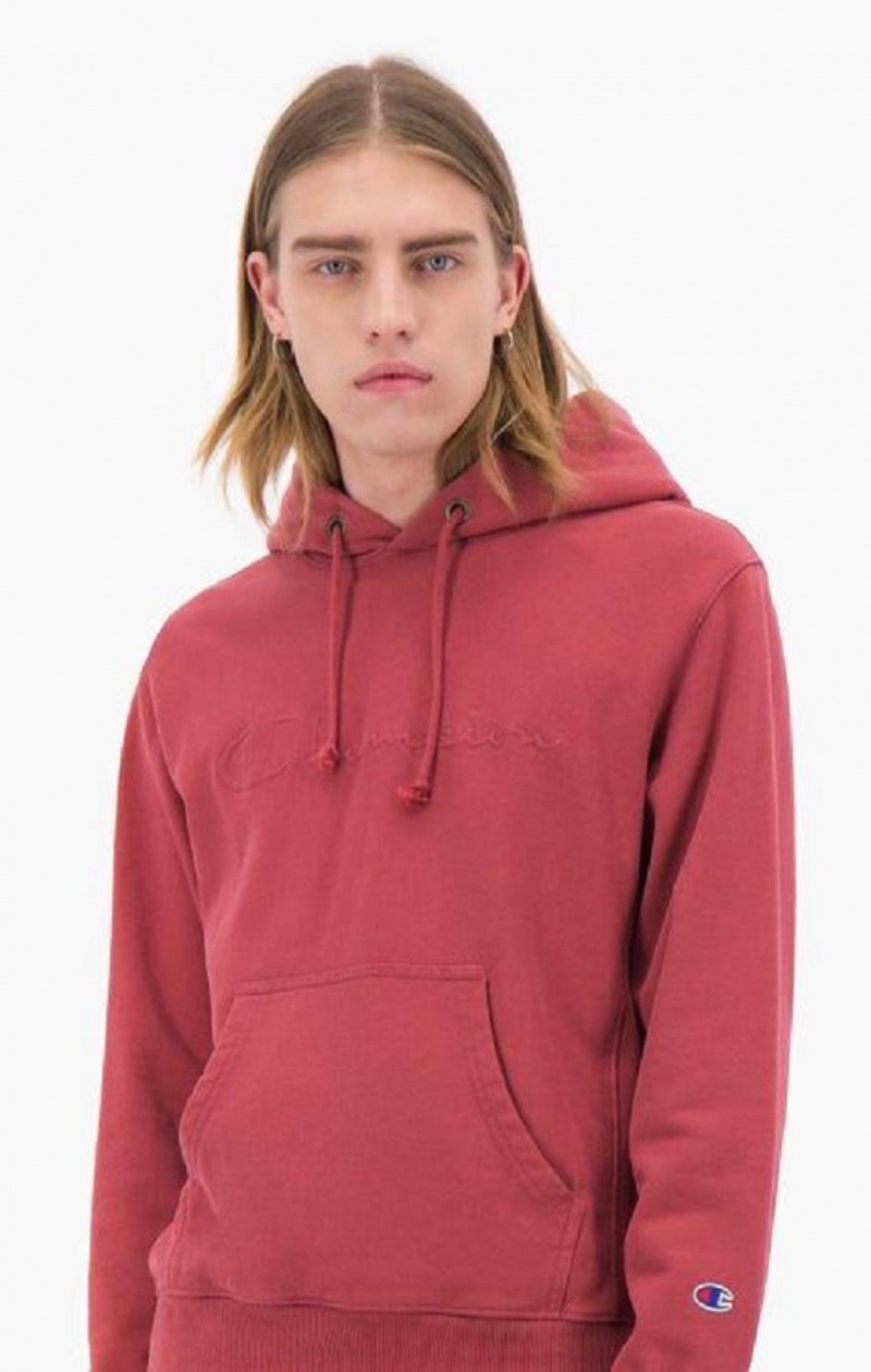 Champion Embossed Script Logo Reverse Weave Hoodie Hoodie Herr Röda | 6249-KTZLA