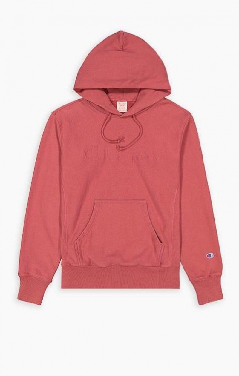 Champion Embossed Script Logo Reverse Weave Hoodie Hoodie Herr Röda | 6249-KTZLA