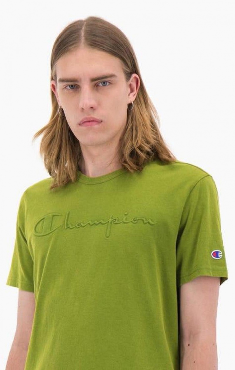 Champion Embossed Script Logo T-Shirt T-shirt Herr Gröna | 9215-PBAIE