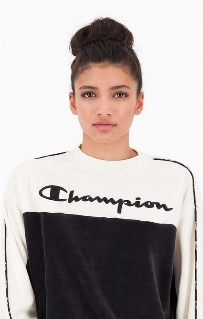 Champion Embroidered Logo Velour Sweatshirt Tröjor Dam Svarta | 3152-SQLJZ