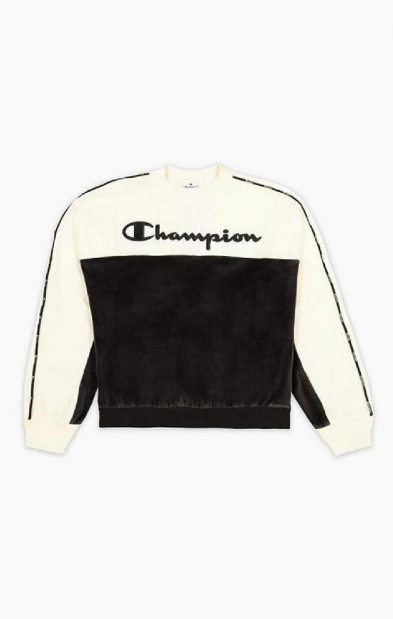 Champion Embroidered Logo Velour Sweatshirt Tröjor Dam Svarta | 3152-SQLJZ