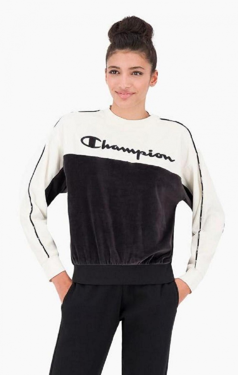 Champion Embroidered Logo Velour Sweatshirt Tröjor Dam Svarta | 3152-SQLJZ