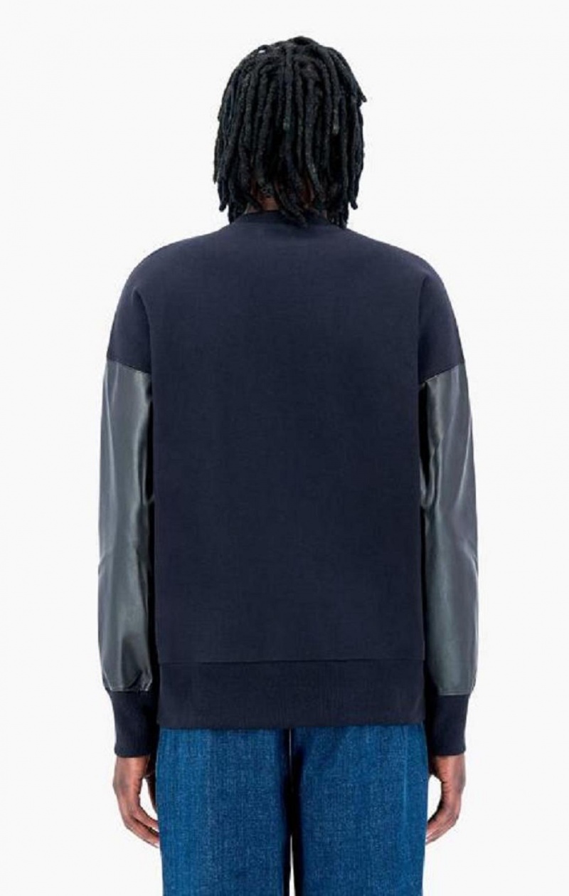 Champion Faux Läder Panel Reverse Weave Sweatshirt Tröjor Herr Svarta | 0325-LRQVB