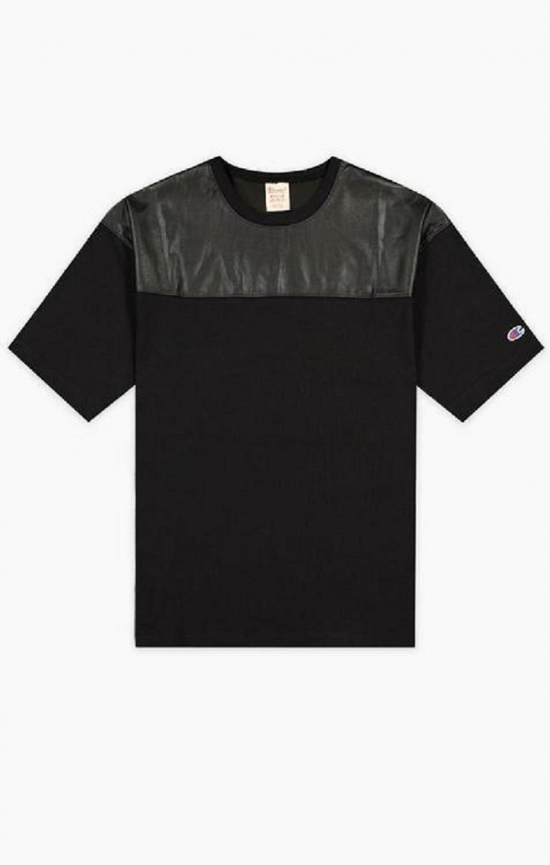 Champion Faux Läder Panel T-Shirt T-shirt Herr Svarta | 9235-XELRF