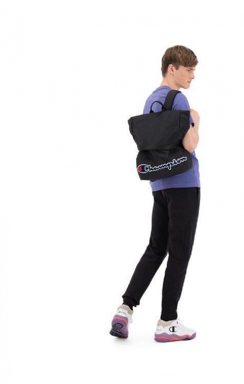 Champion Folding Top Script Logo Backpack Väskor Dam Svarta | 6385-WFAPV