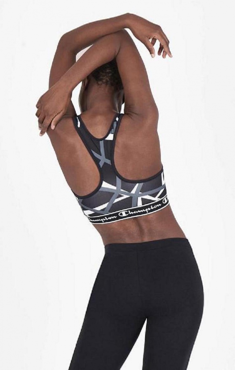 Champion Geometric Print Sports Bra Sport BH Dam Svarta | 3467-IWREY