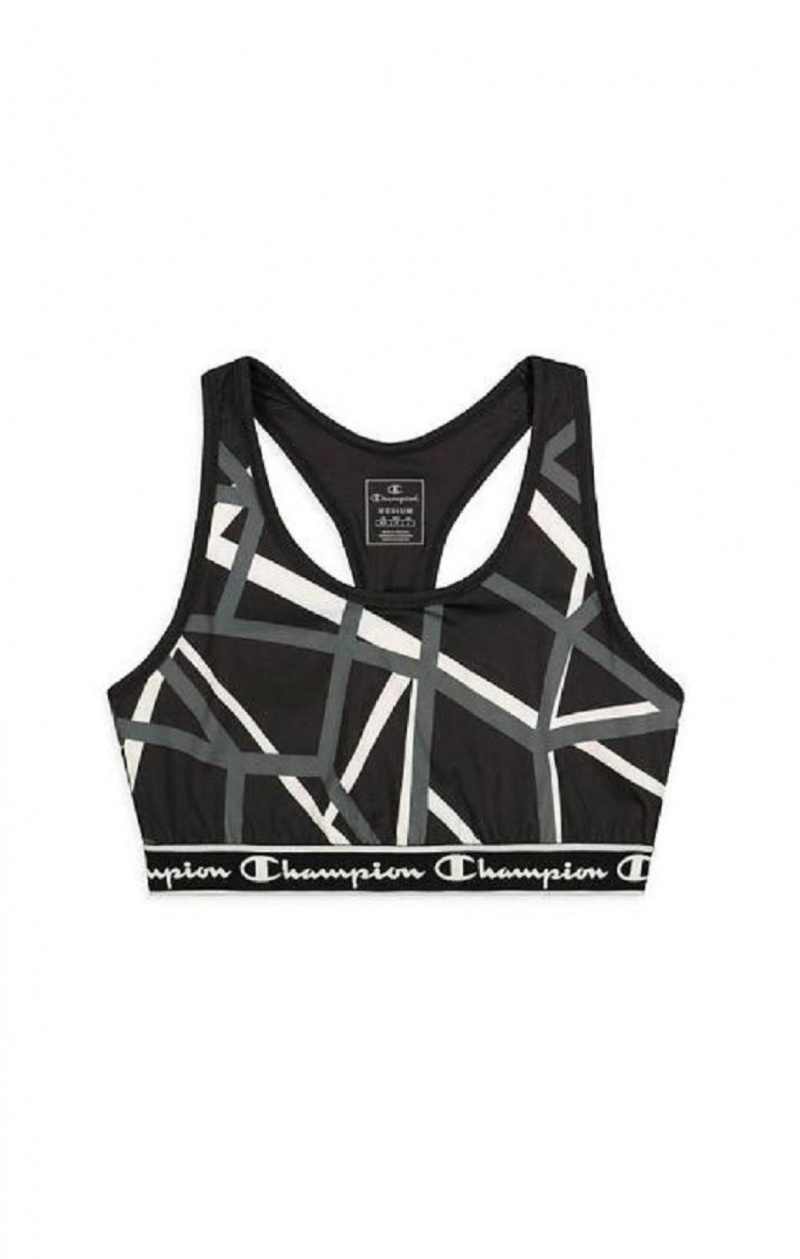 Champion Geometric Print Sports Bra Sport BH Dam Svarta | 3467-IWREY