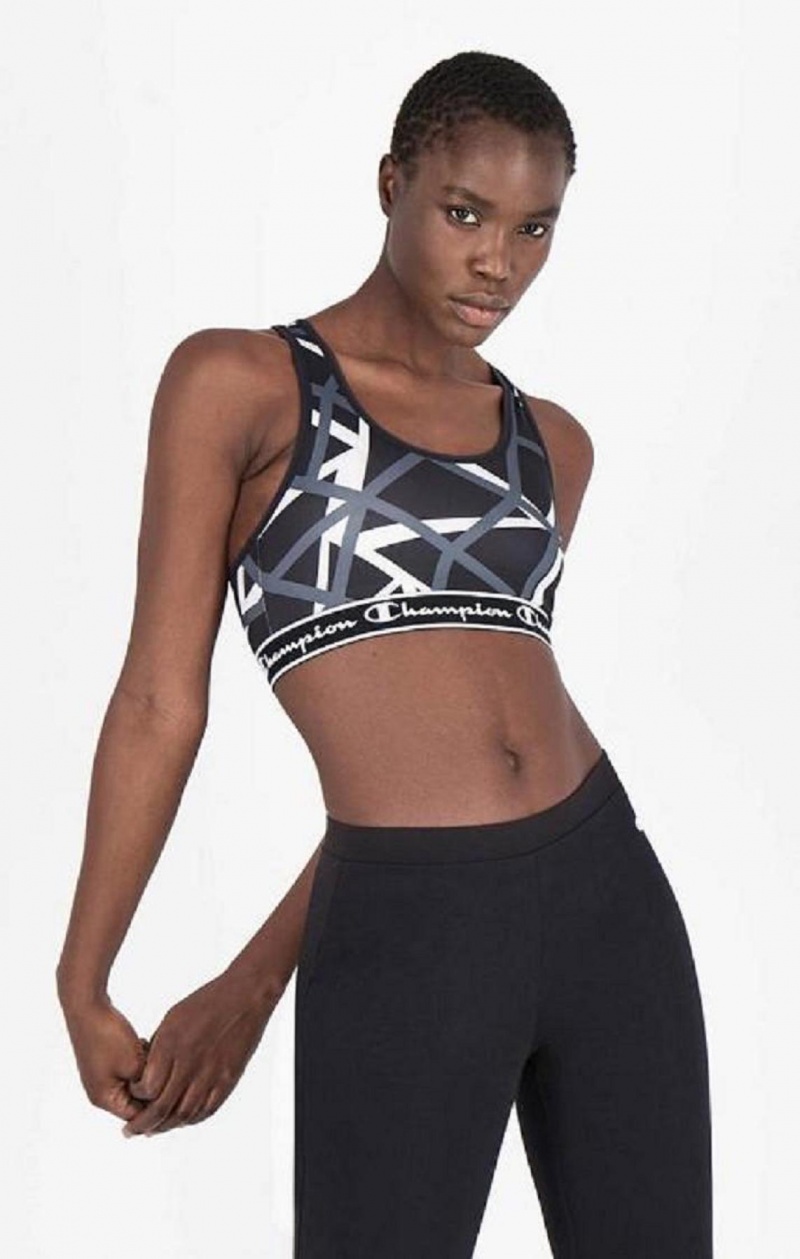 Champion Geometric Print Sports Bra Sport BH Dam Svarta | 3467-IWREY