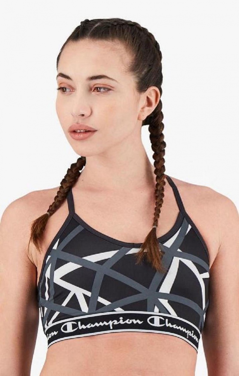 Champion Geometric Print Sports Bra Sport BH Dam Svarta | 4891-TCNRF