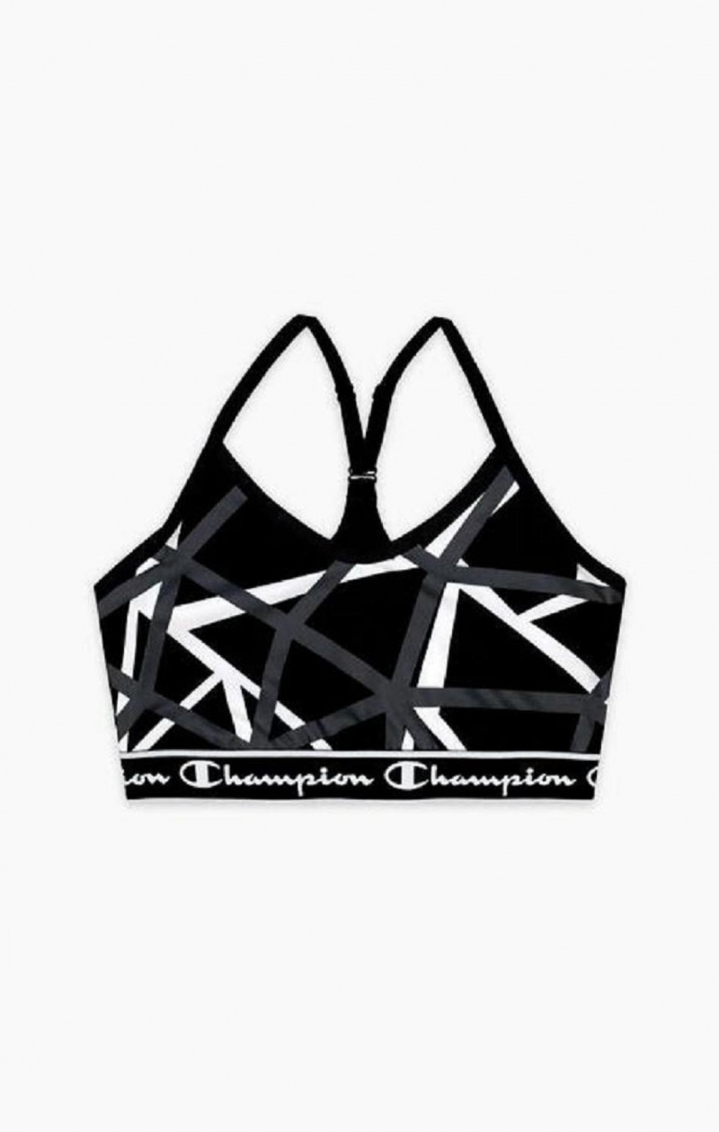 Champion Geometric Print Sports Bra Sport BH Dam Svarta | 4891-TCNRF