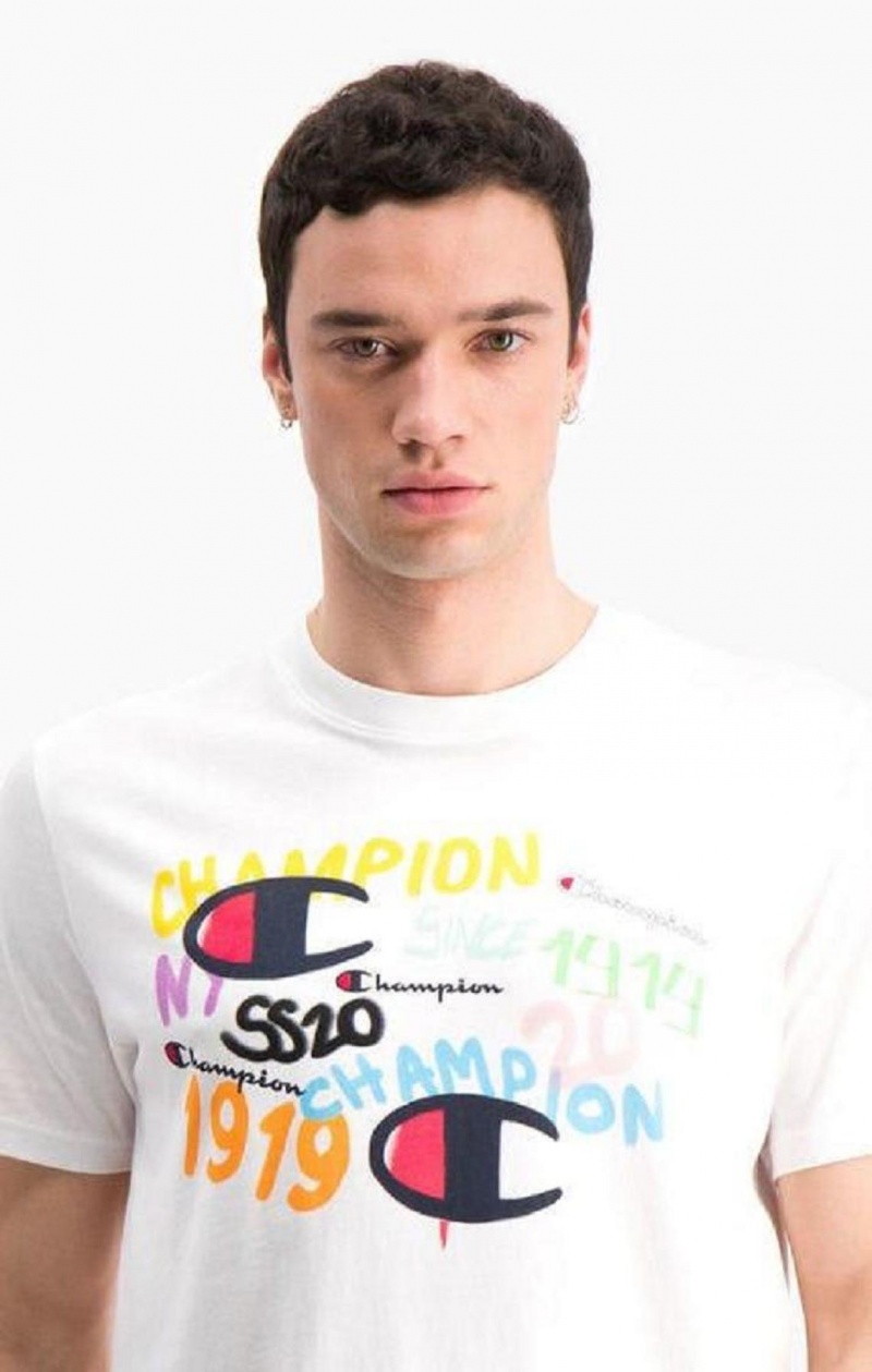 Champion Graffiti Logo Print T-Shirt T-shirt Herr Vita | 6057-PWSGT