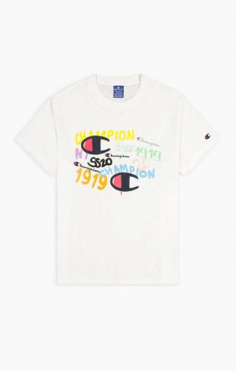 Champion Graffiti Logo Print T-Shirt T-shirt Herr Vita | 6057-PWSGT