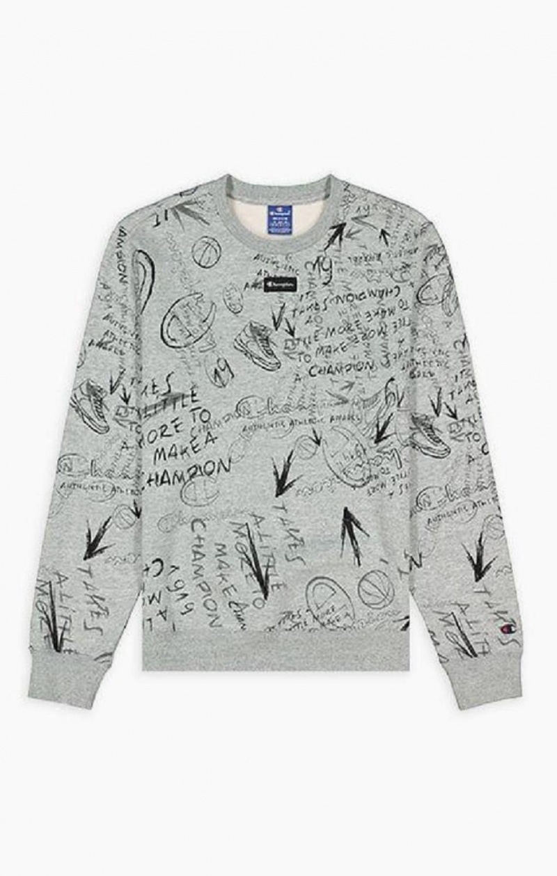 Champion Graffiti Print Crew Neck Sweatshirt Tröjor Herr Ljusgrå | 1204-EDUTC