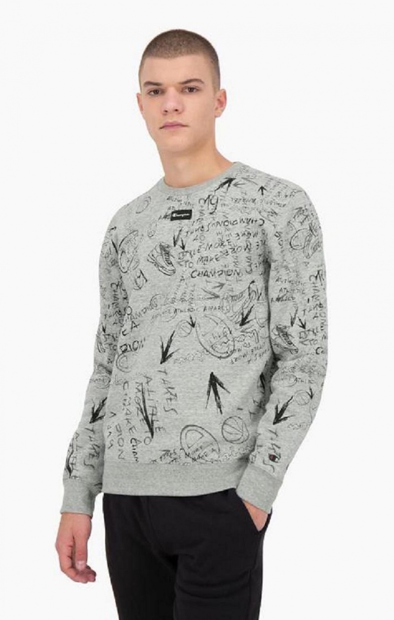 Champion Graffiti Print Crew Neck Sweatshirt Tröjor Herr Ljusgrå | 1204-EDUTC