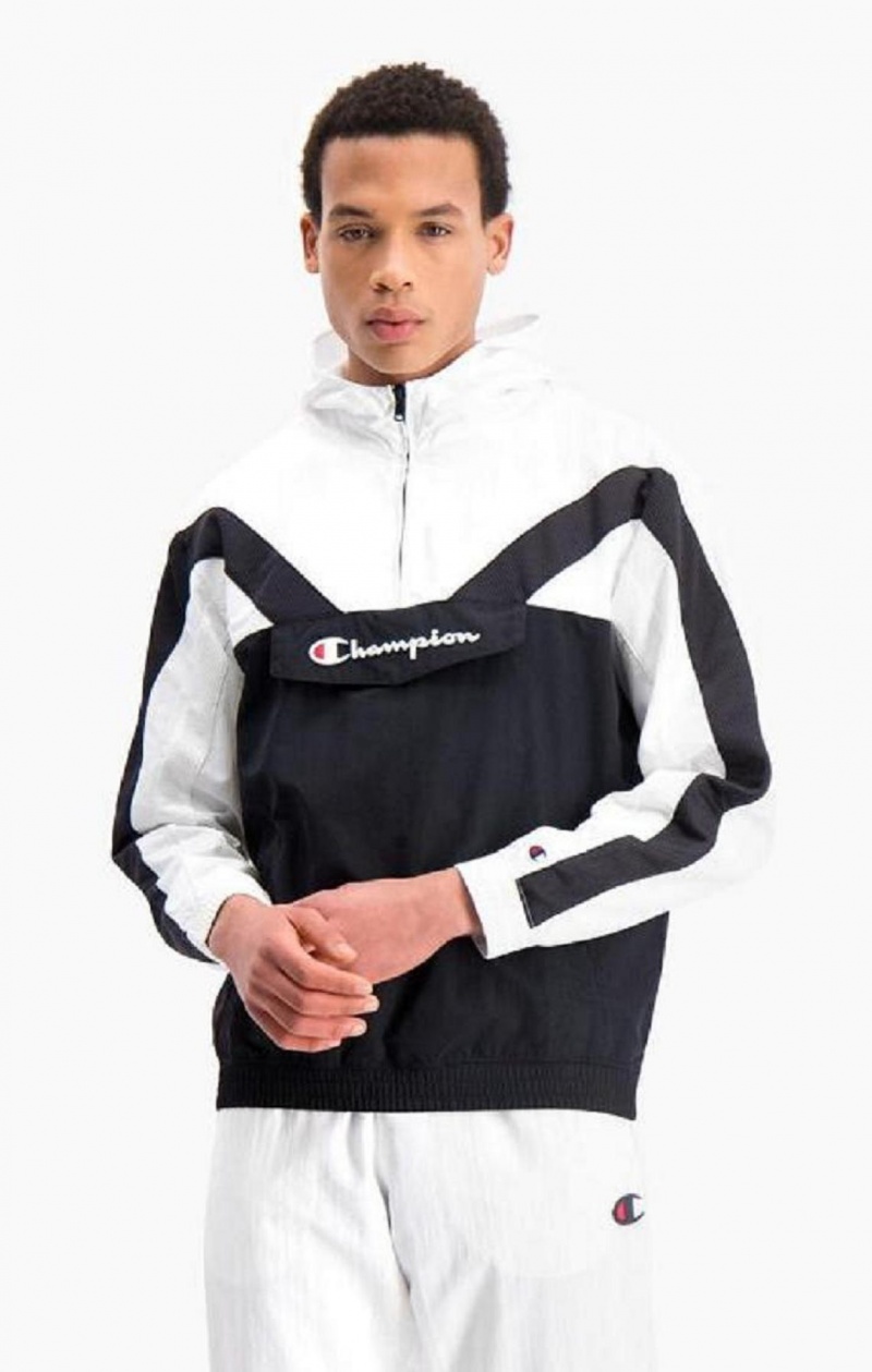 Champion Half Zip-Up Colour Block Hooded Track Jacket Hoodie Herr Svarta | 6519-QKPIF